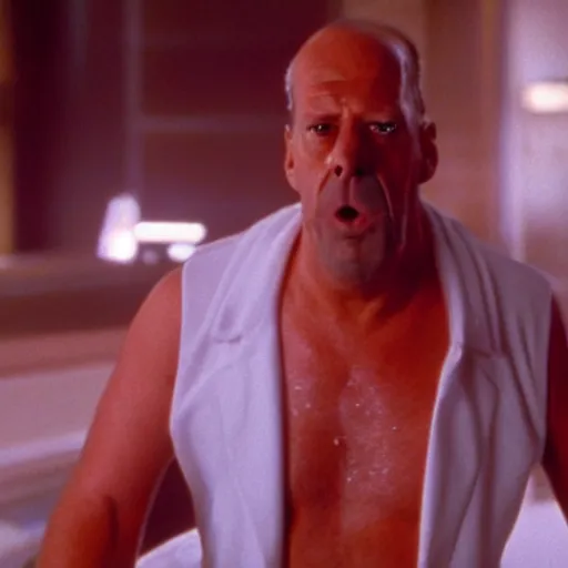 Prompt: a still of homer simpson from die hard ( 1 9 8 8 ), long shot, 1 5 0 mm