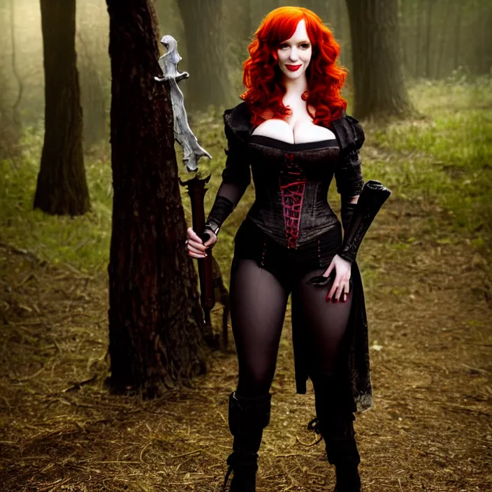 Image similar to full body photograph of christina hendricks as a vampire warrior. extremely detailed. dslr. 8 5 mm.