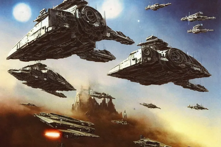 Image similar to star wars art, hyper realistic, fantasy art, in the style of chris foss and alan lee, intricate, hyper detailed, smooth