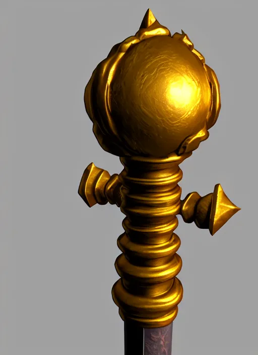 Image similar to rpg item render, a golden fighting staff, Unreal 5, DAZ, hyperrealistic, octane render, dynamic lighting