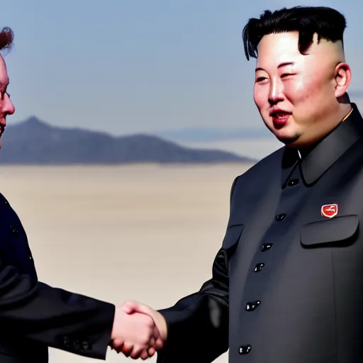 Image similar to a photograph of Elon Musk shaking hands with Kim Jong Un, AP news, 4k