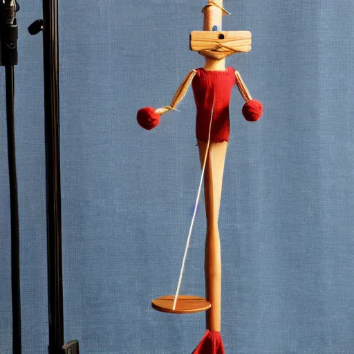 Image similar to string marionette in a podium giving a press conference