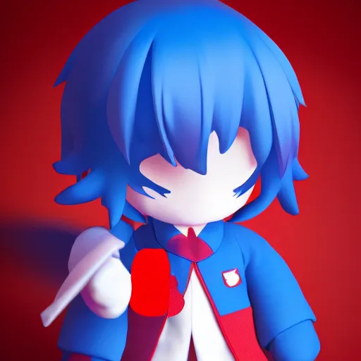 Prompt: cute fumo plush of a boy magician, red and blue uniform, lens flare, vray