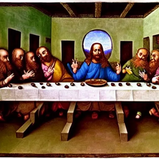 Prompt: minions, the last supper painting by leonardo da vinci