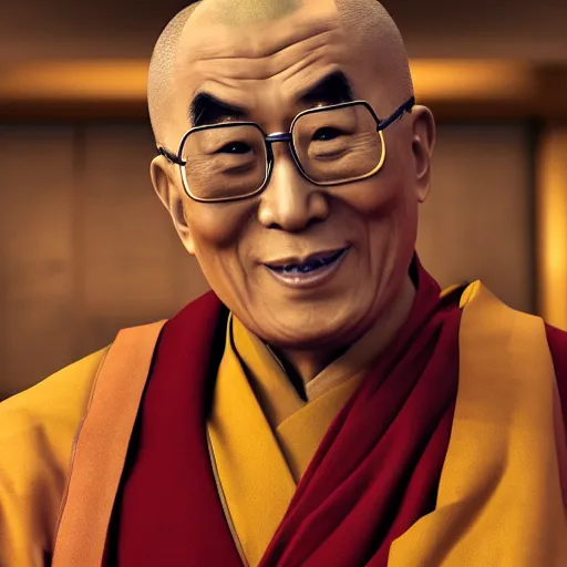 Prompt: Screenshot of the Dalai Lama in Skyrim special edition, 4k resolution, octane render