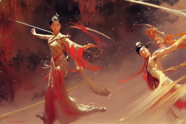 Image similar to wuxia, space, painting by gaston bussiere, craig mullins, j. c. leyendecker