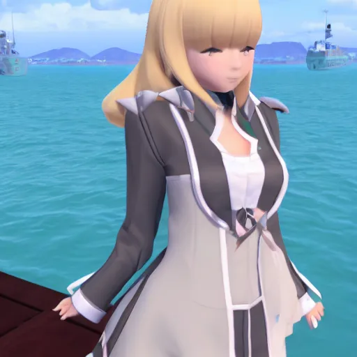 Prompt: Northern Ocean princess, a character from Kantai Collection in vrchat looking at a random person from VRChat she has white hair