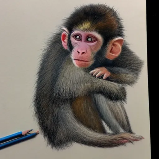 Image similar to Colored pencil art on paper, Pet monkey sleeping on a chair, highly detailed, artstation, MasterPiece, Award-Winning, Caran d'Ache Luminance