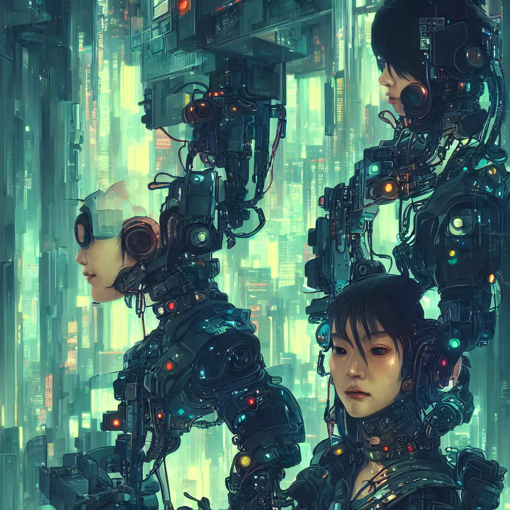 Image similar to portrait of a female cyberpunk hacker samurai in neotokyo at night, futuristic cyberpunk tokyo night, sci - fi and fantasy, intricate and very beautiful, highly detailed, digital painting, artstation, concept art, smooth and sharp focus, illustration, art by tian zi and wlop and alphonse mucha