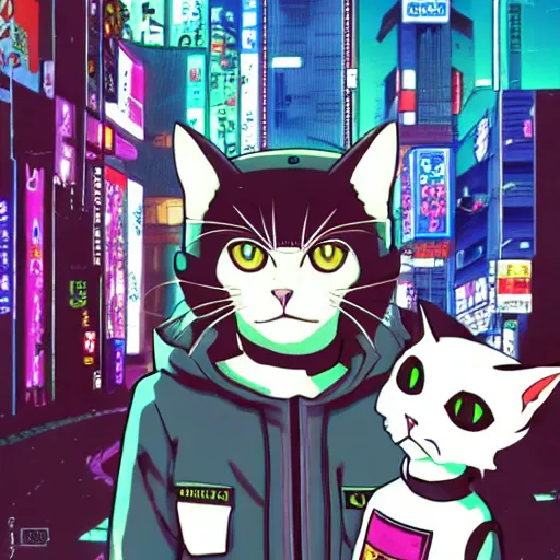 Image similar to cyberpunk cat, 9 0 s japan anime style