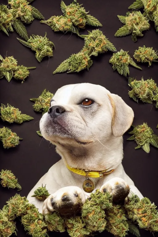 Prompt: national geographic professional photo of a cannabis dog, award winning, 4 k, highly detailed