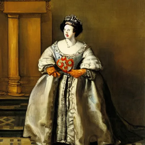 Image similar to queen elizabeth of england painted as a beggar by hogarth