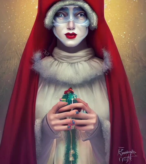 Prompt: beautiful female character inspired by venice carnival, christmas and nun | | digital artwork made by greg rutswork, anna dittmann, rosdraws and lois van barlee, symmetrical, anatomically correct, tongue out