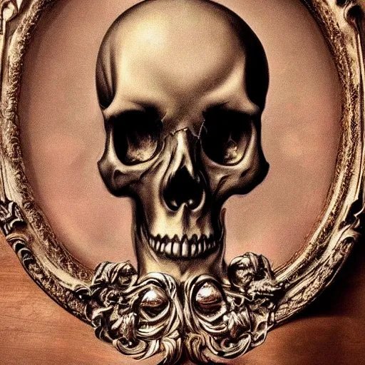 Image similar to a beautiful photo of a ornate and intricate rococo skull