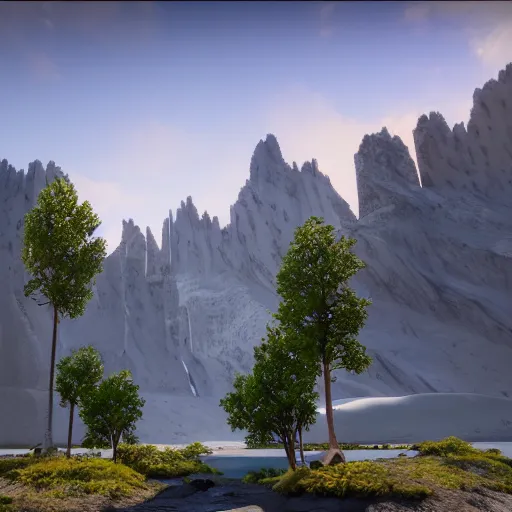 Image similar to majestic landscape, 8 k, octane render, unreal engine, lumion