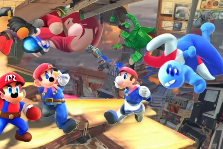 Image similar to photograph of bros playing smash bros