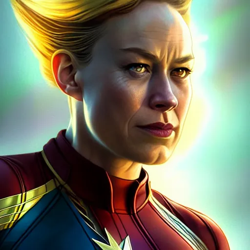 Image similar to portrait painting of captain marvel as a skrull shapeshifter, ultra realistic, concept art, intricate details, eerie, highly detailed, photorealistic, octane render, 8 k, unreal engine. art by artgerm and greg rutkowski and charlie bowater and magali villeneuve and alphonse mucha