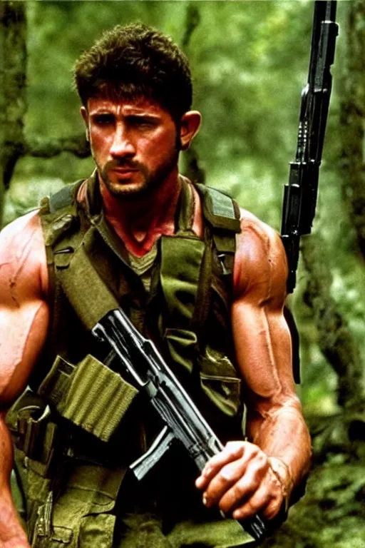 Image similar to still from the movie rambo of chris redfield, directed by steven spielberg