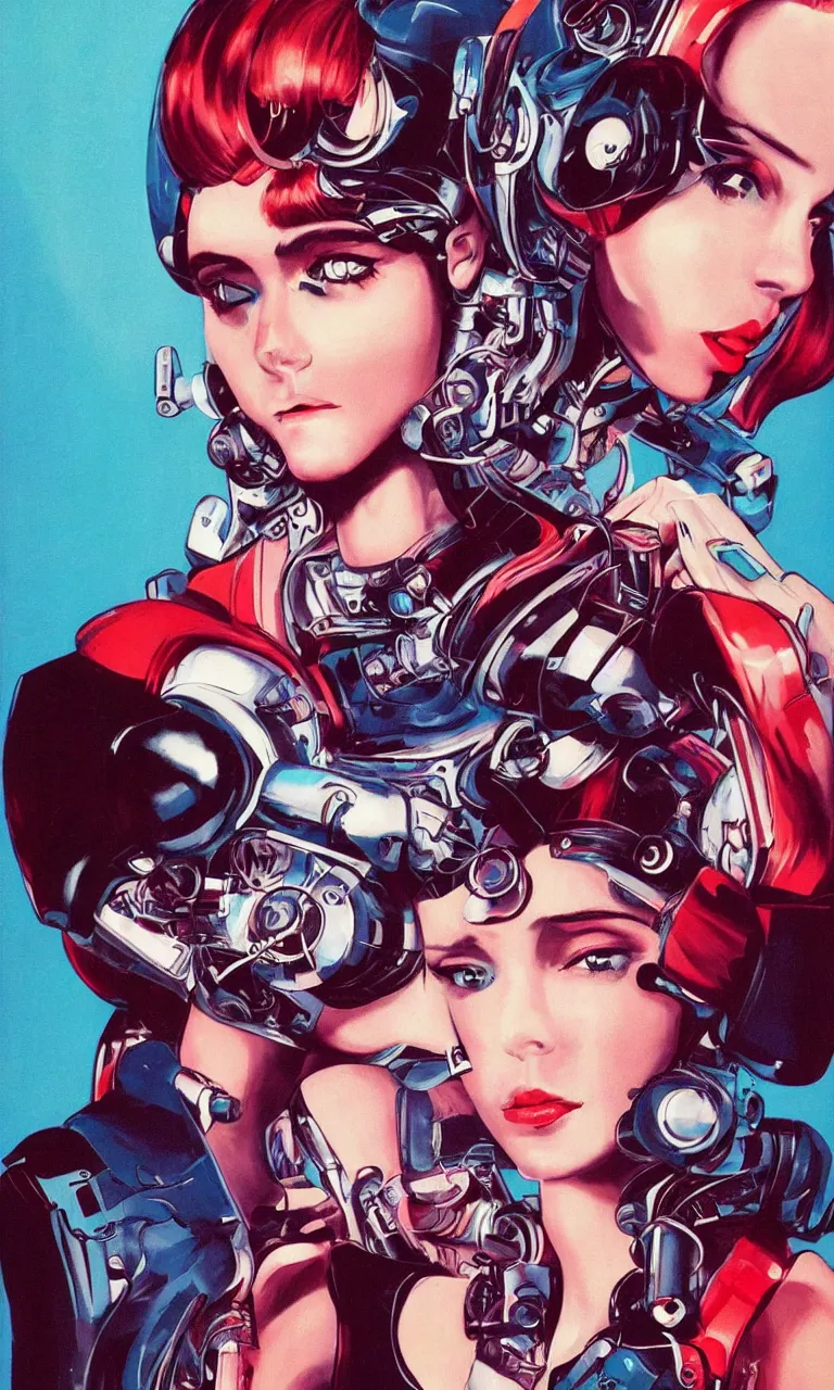 Prompt: the portrait of beautiful retro futuristic cyborg girl 9 0 s style