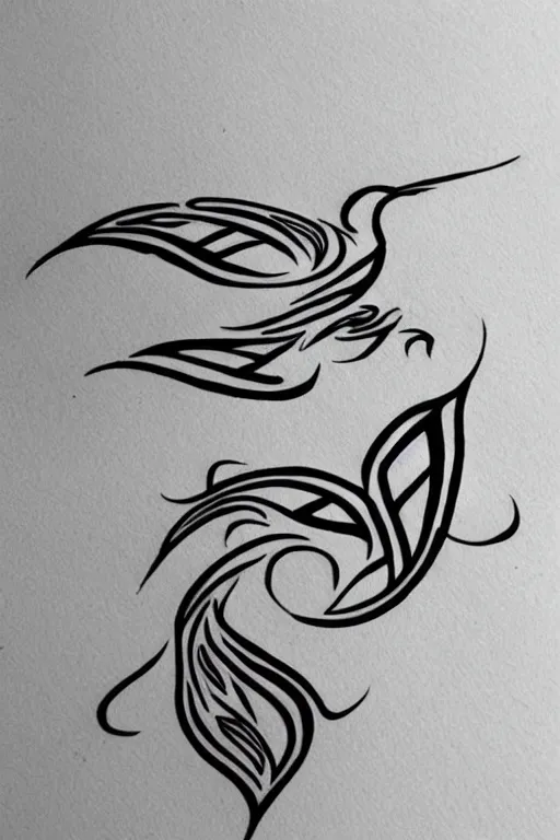 Prompt: a simple artistic tattoo design of minimalist flying birds, black ink, abstract geometric logo, line art