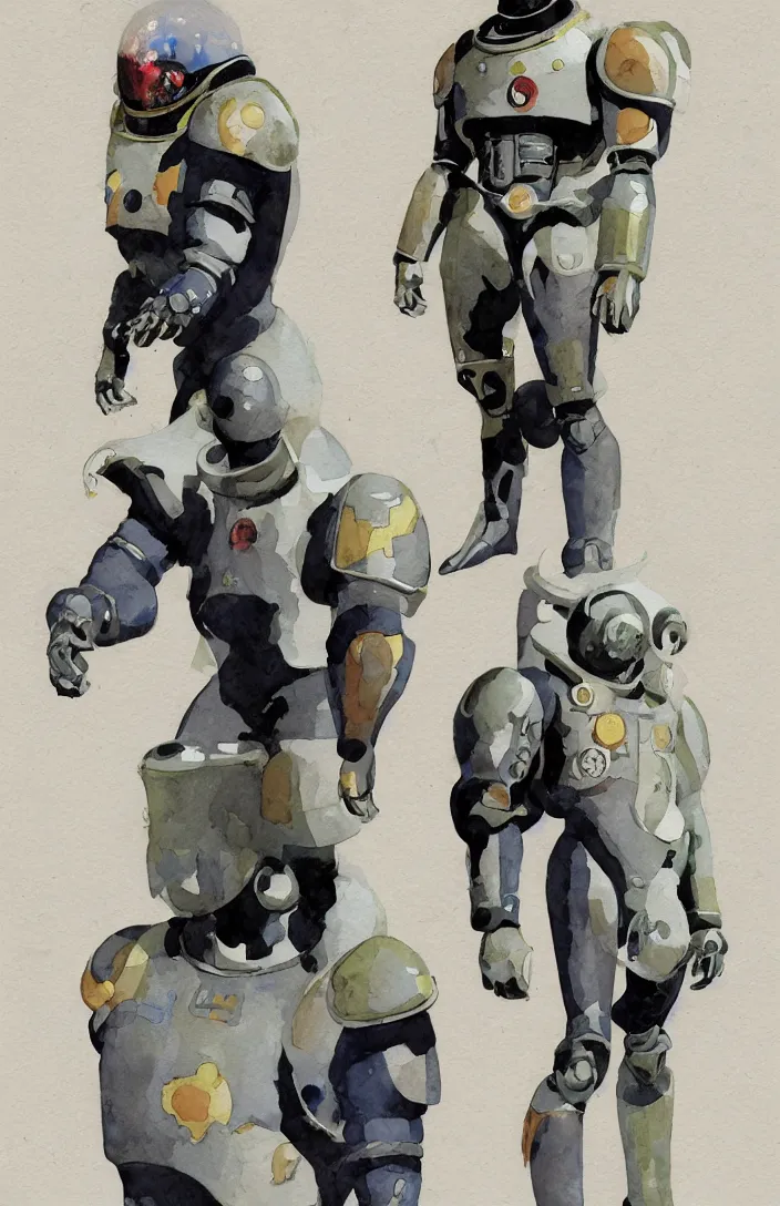 Image similar to male, full body, modern space suit, very stylized character design, large shoulders, short torso, long thin legs, tiny feet, character sheet, science fiction, hyperdetailed, technical suit, space marine, watercolor digital painting, by mike mignola, by alex maleev, jean giraud, painted by leyendecker