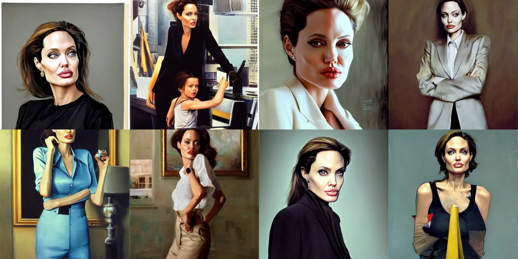 Prompt: angelina jolie as working girl by alexander nikolayevich samokhvalov ну или norman percevel rockwell