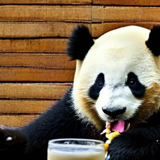 Image similar to a panda walks into a bar, then eats, shoots, and leaves.