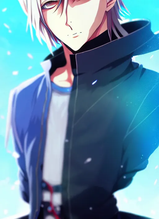 Image similar to anime portrait of jace beleren from magic the gathering as handsome man, ilya kuvshinov, anime, pixiv top monthly, trending on artstation, cinematic, danbooru, zerochan art, kyoto animation