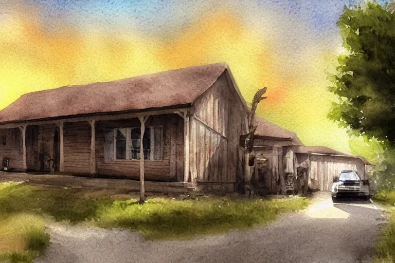 Image similar to country road store goose watercolor trending on artstation