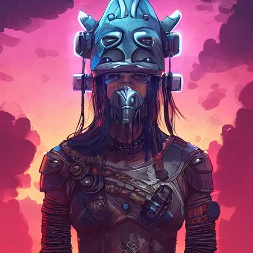 Image similar to cyberpunk viking helmet mask warrior goddess robot ninja fantasy, art gta 5 cover, official fanart behance hd artstation by jesper ejsing, by rhads, makoto shinkai and lois van baarle, ilya kuvshinov, ossdraws