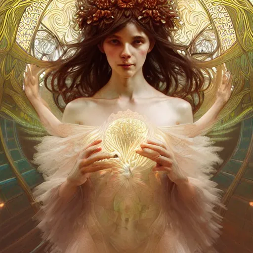 Image similar to organic fractal maze, diffuse lighting, fantasy, intricate, elegant, highly detailed, tutu, graceful, digital painting, artstation, illustration, smooth, sharp focus, art by krenz cushart and artem demura and alphonse mucha