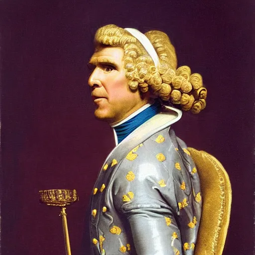 Image similar to A rococo portrait of Will Ferrell in a shining suit of armor, Jacques-Louis David, Réunion des Musées Nationaux, Louvre Catalogue photography