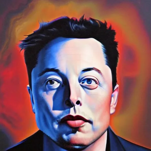 Prompt: Surrealist Portrait painting of Elon Musk, futuristic