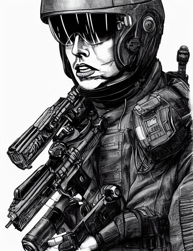 Image similar to a detailed manga illustration of elon musk in tactical gear, trending on artstation, digital art, 4 k resolution, detailed, high quality, sharp focus, hq artwork, coherent, insane detail, character portrait