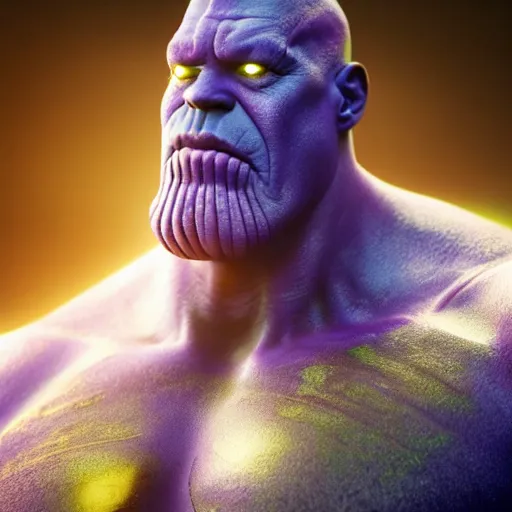 Image similar to Thanos merged with homer simpson, ultra realistic, concept art, intricate details, dark, highly detailed, photorealistic, octane render, 8k, unreal engine