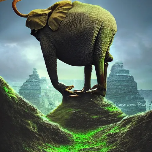 Image similar to frog - elephant creature, fantasy art, matte painting