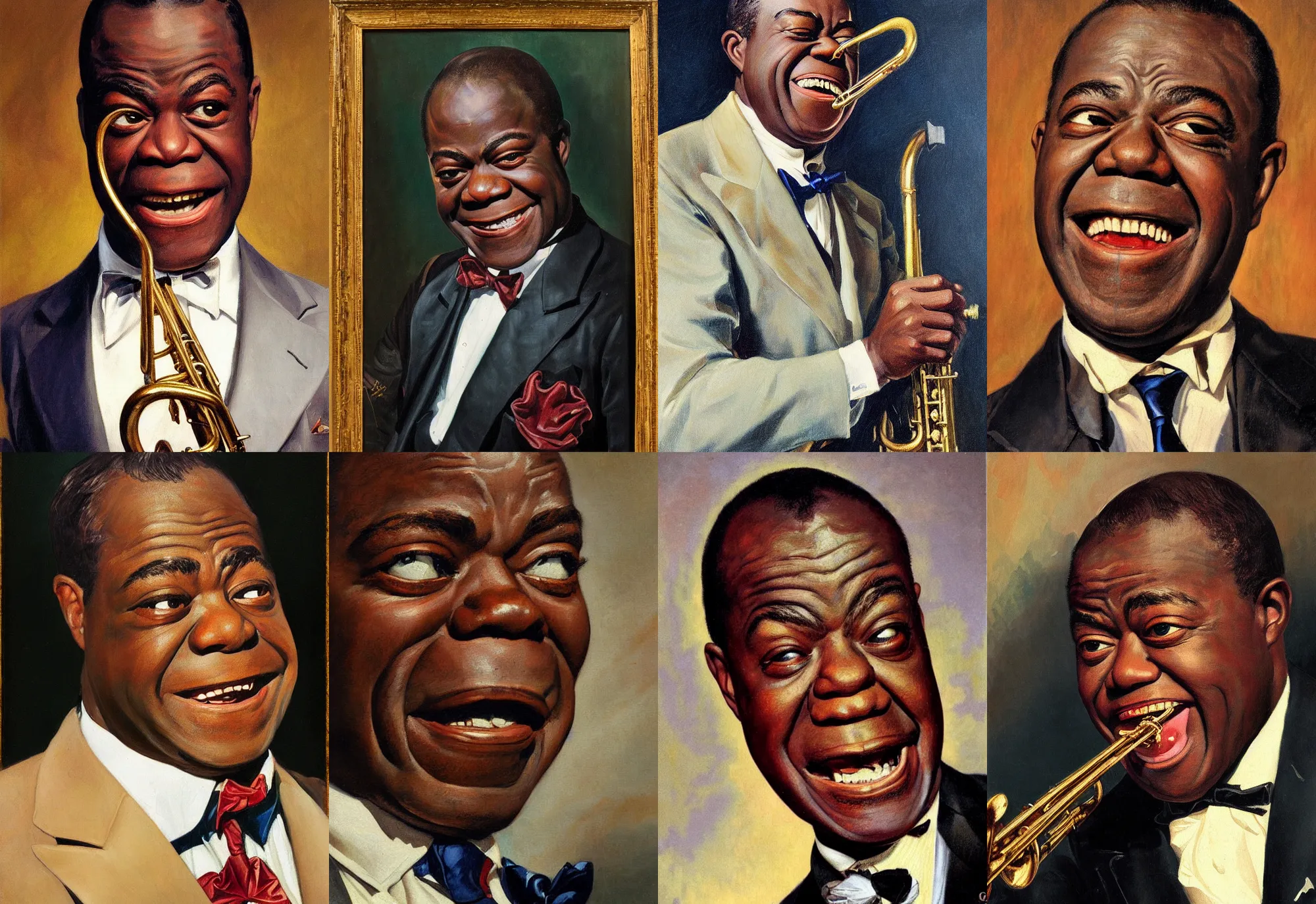 Prompt: a close - up portrait of louis armstrong, by joseph christian leyendecker, highly detailed oil painting