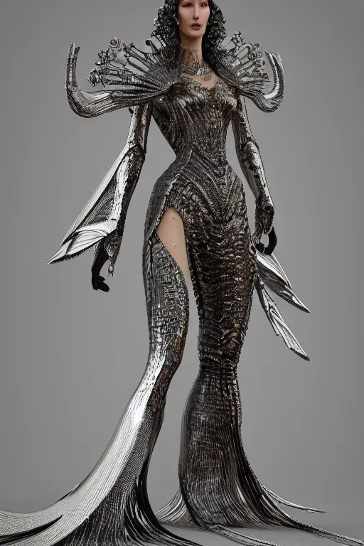 Prompt: a highly detailed 4 k render portrait of a beautiful tall alien goddess bella hadid in iris van herpen dress schiaparelli armor in diamonds and lots of jewelry in style of alphonse mucha trending on artstation made in unreal engine 4