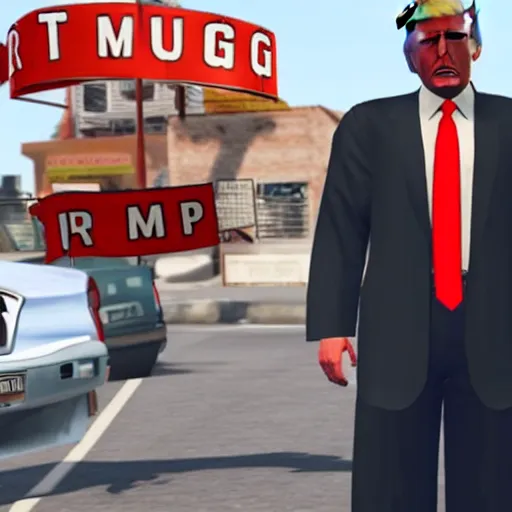 Image similar to donald trump in a gang outfit in gta.