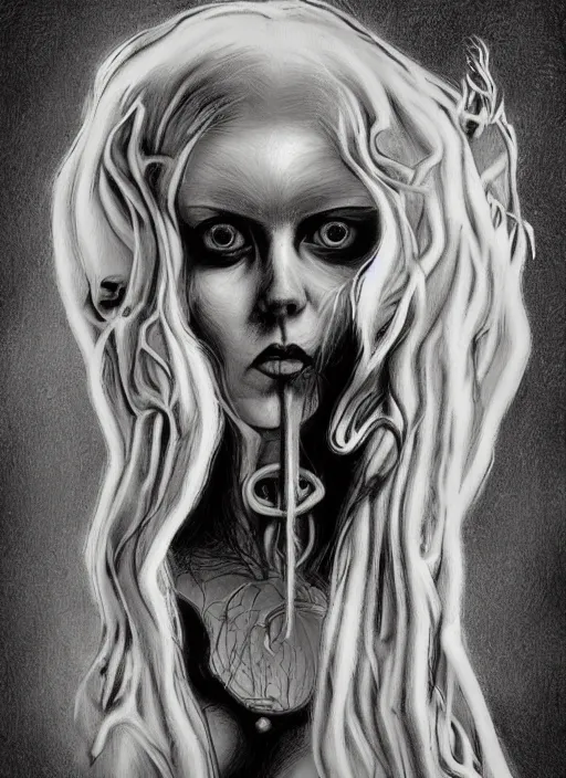 Prompt: surrealism grunge cartoon portrait sketch of lily cole as delirium of the endless from the sandman, by michael karcz, alex ross, brian bolland, horror theme, detailed, elegant, intricate