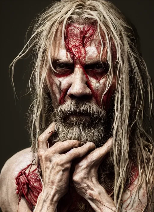 Image similar to portrait of rob zombie with translucent skin, visible muscles and veins and arteries and bones and spines and nerves, beautiful detailed intricate insanely detailed octane render, 8 k artistic photography, photorealistic, chiaroscuro, by david cronenberg, raphael, caravaggio