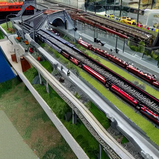 Prompt: large model railway viewed from above