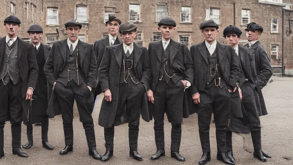 Prompt: a group of shrimps dressed like the peaky blinders