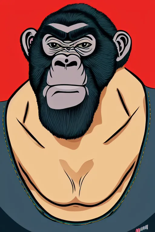 Prompt: A portrait of a gorilla that is a sumo wrestler, sticker, highly detailed, colorful, illustration, smooth and clean vector curves, no jagged lines, vector art, smooth