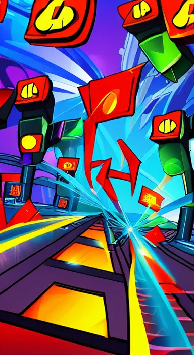 Image similar to cool laser theme cartoon game style app background artwork, digital art, award winning