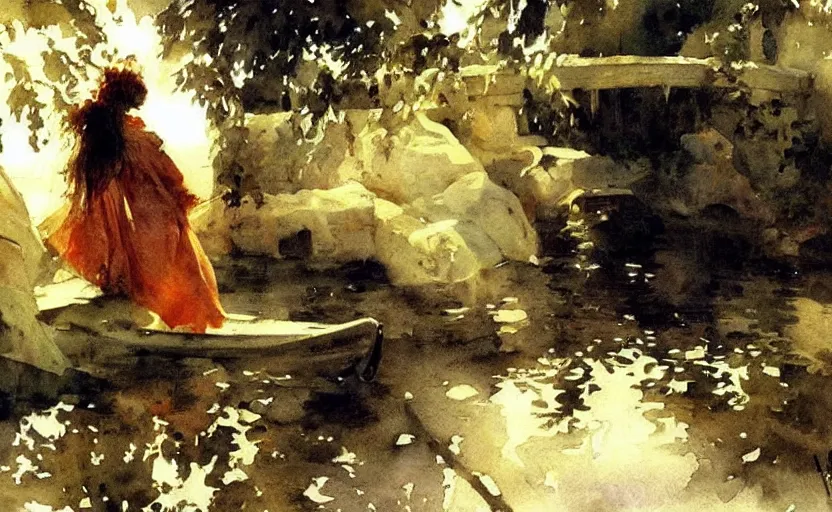 Image similar to watercolor by anders zorn, romanticism, creative, very very very very beautiful art, dramatic and cinematic light