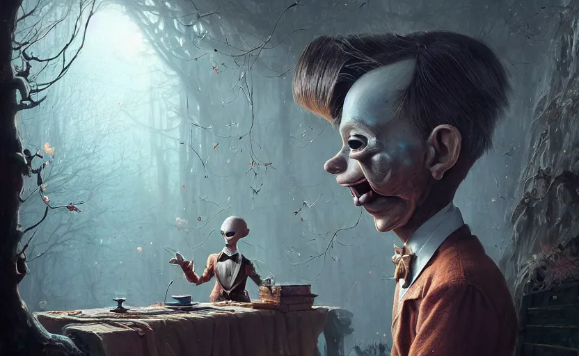 Image similar to highly detailed portrait of a ventriloquist dummy, in dead silence, stephen bliss, unreal engine, fantasy art by greg rutkowski, loish, rhads, ferdinand knab, makoto shinkai and lois van baarle, ilya kuvshinov, rossdraws, tom bagshaw, global illumination, radiant light, detailed and intricate environment