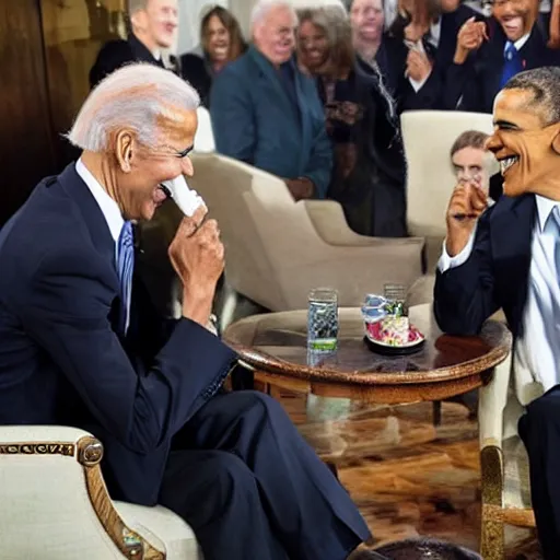 Prompt: obama and biden laughing whilst smoking a joint