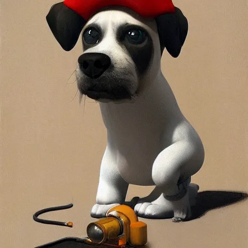 Image similar to a plumber-dog by Raphael, Hopper, and Rene Magritte. detailed, romantic, enchanting, trending on artstation.