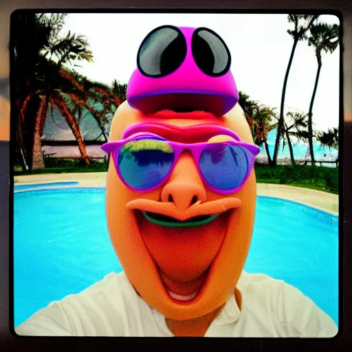 Image similar to selfie of a funny cute alien in an alien vacation resort